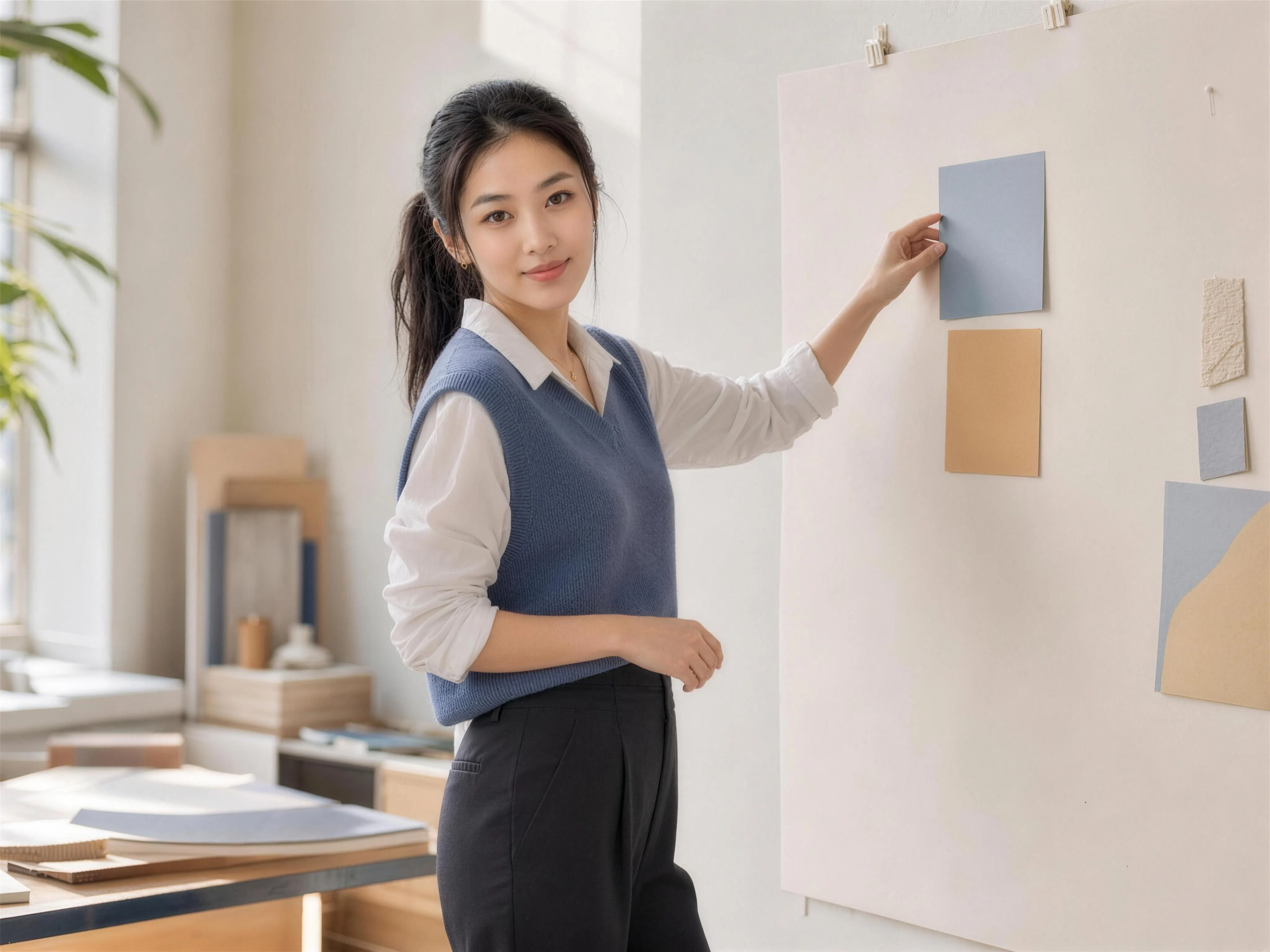 Tiffany Shen explaining a workflow at a desk